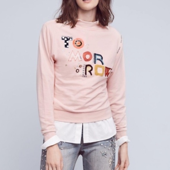 Anthropologie Pink Tomorrow Embroidered Sweatshirt - Picture 1 of 10
